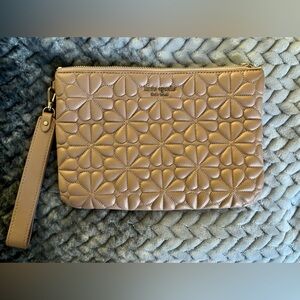 Kate Spade Floral Quilted Large Clutch/Wristlet in Soft Pink & Gold Tone Accents